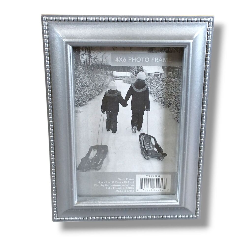 Harbortown Silver Metallic Plastic Picture Frame 4x6 Freestanding Rear Load